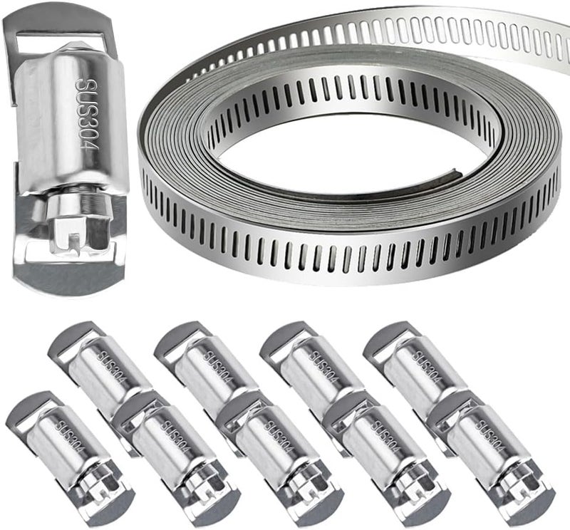 SMLCON 304 Stainless Steel Hose Clamps - For DIY,Cut-To-Fit 11.5 FT Metal Strap + 10 Stronger Fasteners Assortment Kit Large Adjustable Worm Gear Band Screw Clamps Duct Pipe Metal Clamp Strapping - Image 1